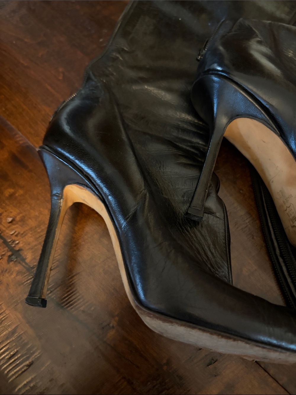 Jimmy Choo Black Leather Pointed-Toe Stiletto Boots - Picture 4 of 7
